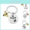 Elegant Stainless Steel Bee Happy Keychain Perfect Gift For Friends And Teachers