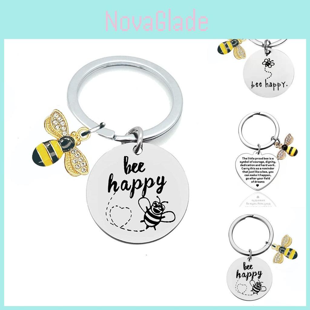 Elegant Stainless Steel Bee Happy Keychain Perfect Gift For Friends And Teachers