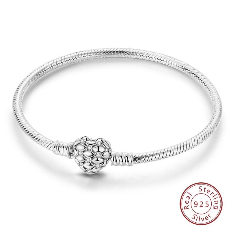 925 Silver Heart Shaped Series Love Forever Shining Zircon Bracelets Fit DIY Charm Beads Birthday Jewelry Gift