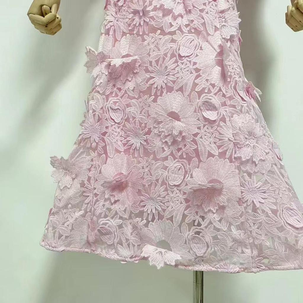 Australian Summer 2024 Floral Round Neck Hollow Waist Long Dress for Women