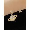 Diamond-set Asymmetrical Planet Earrings, Golden Mars Creative Design S925 Silver Needle Star Earrings.