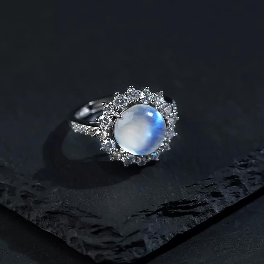 New Chinese Natural Moonstone Egg Surface Ring Women's Niche Design Sense Light Luxury High Sense Versatile New Trendy Ring