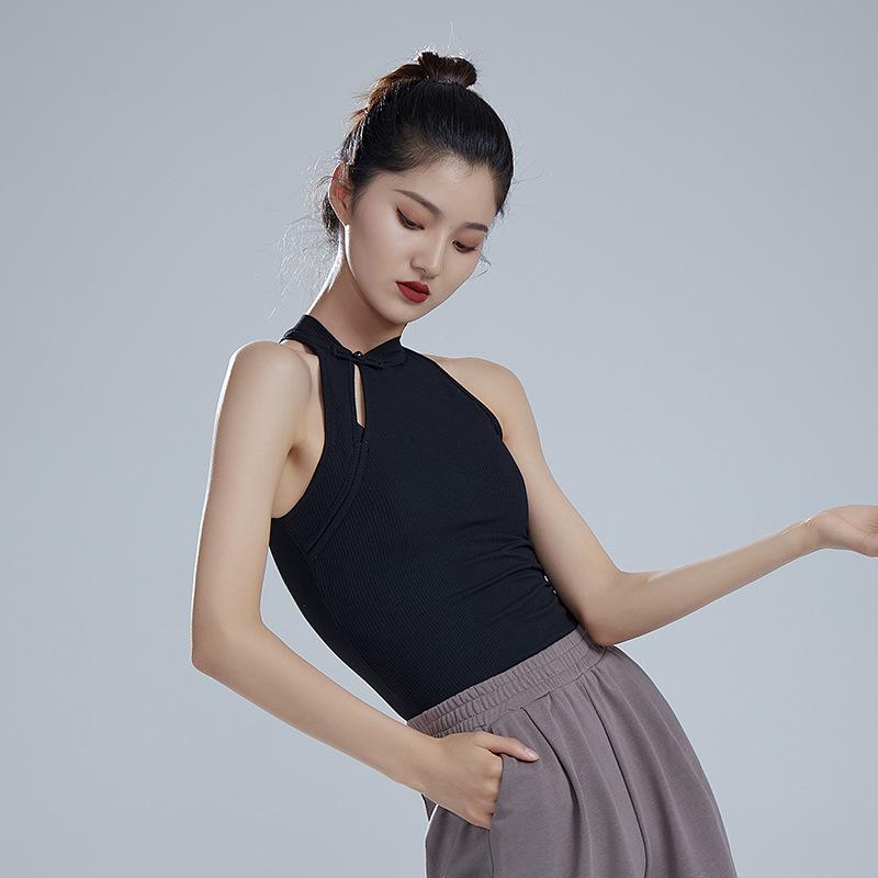 

Элегантный жилет для йоги с воротником ципао и застежкой-лягушкой в китайском стиле: Приятный к коже, стройнящий и скрывающий жир под мышками фитнес-топ Large