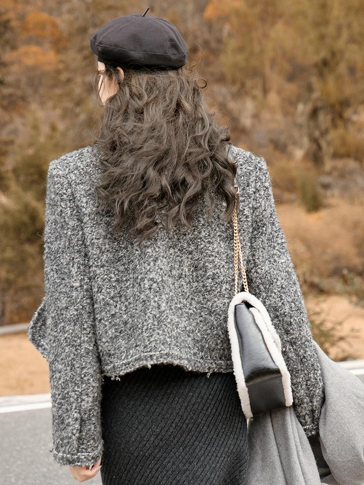 Mishow Dámský vlněný kabát 2023 Zimní nový korejský styl Vintage jednořadá PU Patchworková bunda MXC53W0235