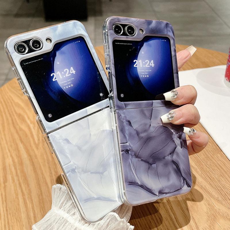 

Складной противоударный тонкий жесткий чехол для Samsung Galaxy Z Flip5 4 3 Fold5 4 3, защитный чехол для телефона из мрамора для ПК Samsung Z Flip5 белый