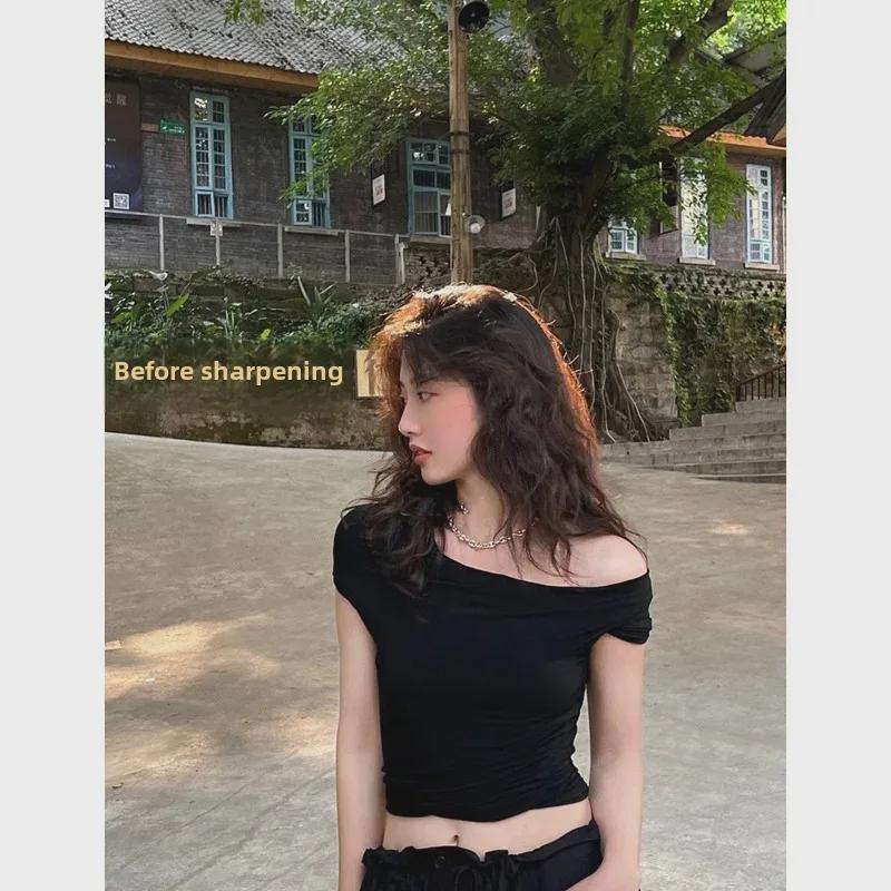 [Final Sale, No Refunds] 3D Rotating Cut Modal Elastic One-Shoulder Top - Sexy, Slim, Early Spring Collection