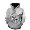 Autumn 3D Cute Cat Printed Hoodies Fashionable Casual Sports Long Sleeved Men's Hooded Sweatshirts