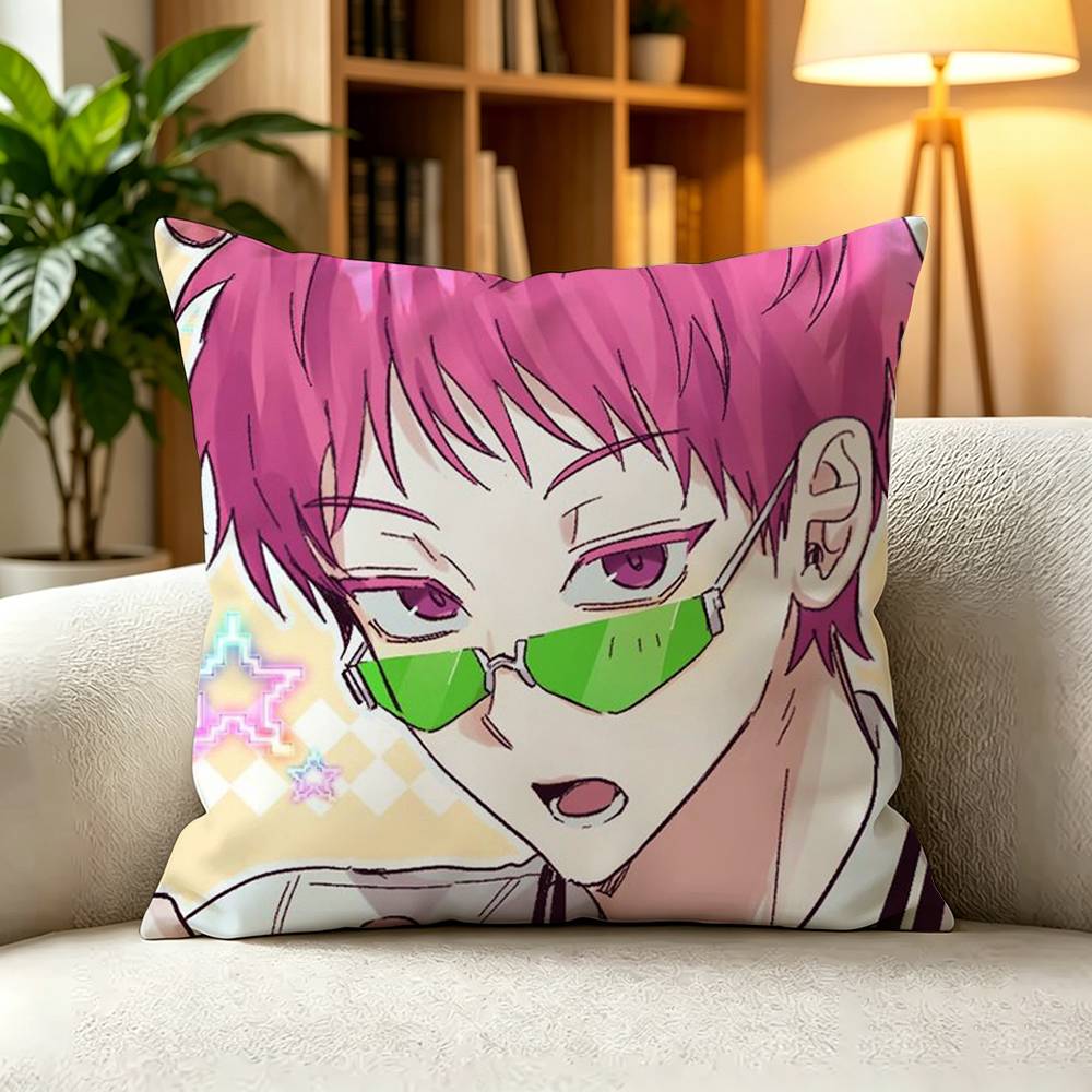 T-The Disastrous Life of Saiki K Saiki Kusuo Square Double-Sided printed Pillow Case Bedroom Bedside Pillow Sofa Cushion Cover
