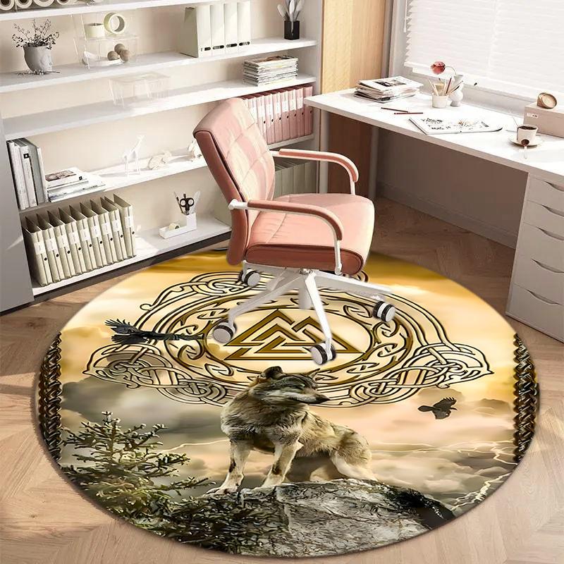 1Pc Viking theme Printed circular carpet, home door mat, outdoor travel protection carpet A1