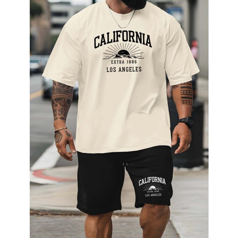 California 1886 Los Angeles 2025 men's latest trend large size short-sleeved suit summer fashion print European