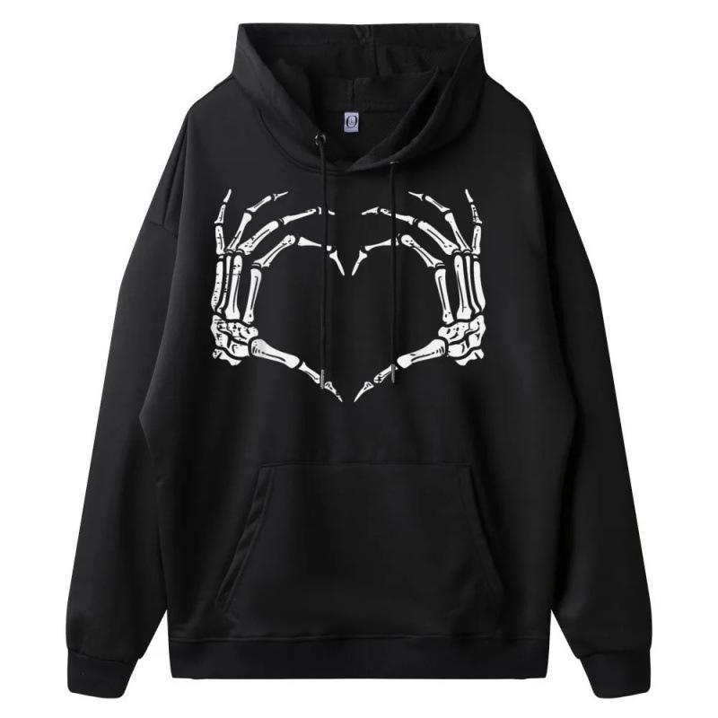 EU Size Retro Heart Skeleton Hands Hoodie