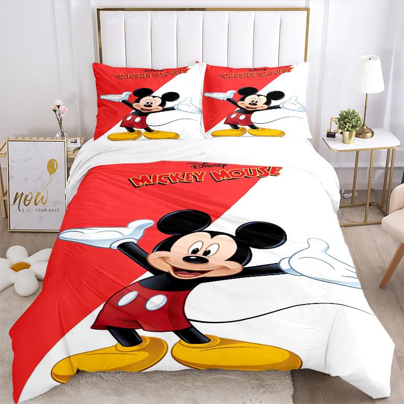 3pcs Colorblock Mickey Mouse Bedding Set, Including 1 Quilt Cover and 2 Pillow Shams, Without Filling, Soft and Comfortable Home Bedroom W011