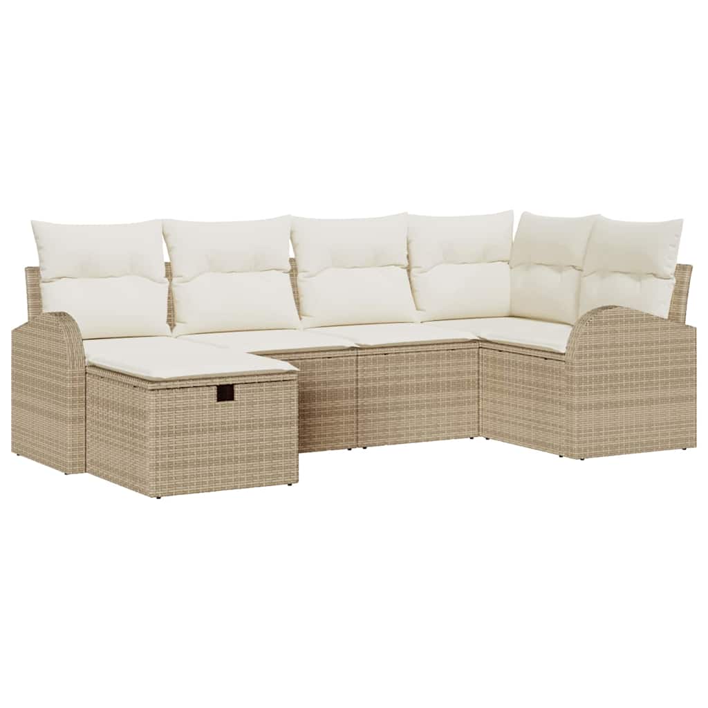 Garden Sofa Set with Cushions and Storage 6 Pcs Beige Poly Rattan