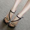 Fashion Sandals for women with a niche design new black open toe rhinestone buckle with slim heels summer high heels