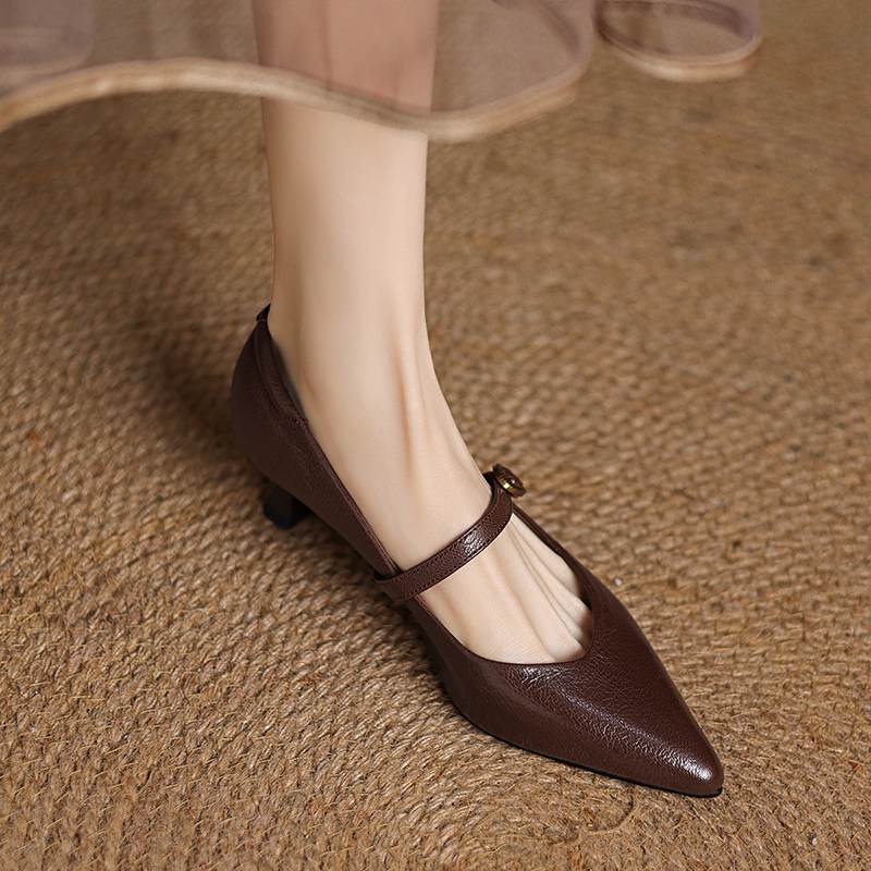 

Krazing Pot Обувь из овчины на осень-зиму, тонкий средний каблук, размер 43, размер 42, заостренный носок, ремешки с пряжками, туфли-лодочки 39 коричневый