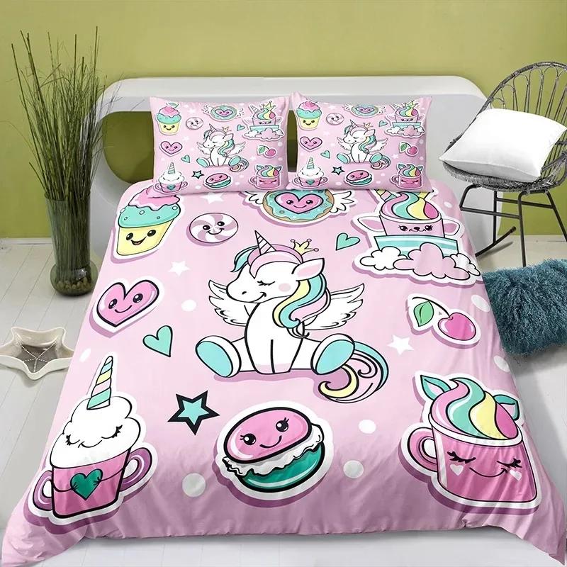 Lovely Cartoon Food King Queen Duvet Cover Pearl Milk Tea Bedding Set Kids Teens Adults Dessert Fries Cola Polyester Quilt Cover