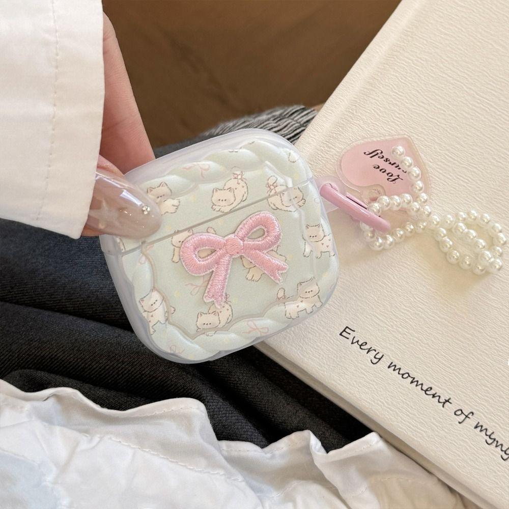 Embroidered Bow Headphone Box Cover TPU Protective Shell for Airpods 4/3/2/1/pro2/pro