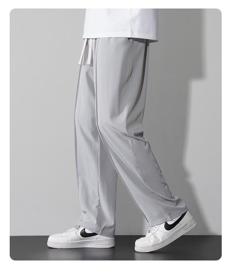 Men's Summer Lightweight Wide-Leg Ice Silk Pants - Casual Loose Fit Trousers