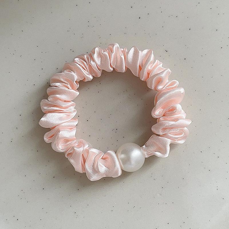 Small Intestine Hair Band Satin Fabric Pearl Headband Daily Hair Rope Tie Hair Rubber Band