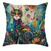 Bohemian Cat Print Pillow Cover Colorful Floral Cat Cushion Case For Sofa Bedroom Living Room, Artistic Cat Home Decor