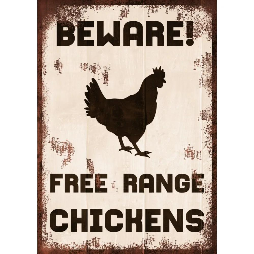 

Beware Free Range Chickens Warning Retro Vintage Metal Sign, drive, gate, farm 20x30cm（7.8x11.8inch）
