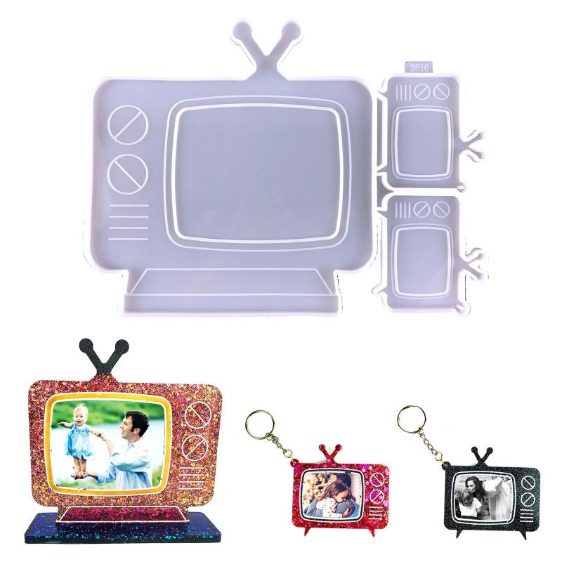 TV Photo Frame Keychain Silicone TV Keychain Charms Epoxy Resin Molds 2 Mini Pendant Mold with Hole Set