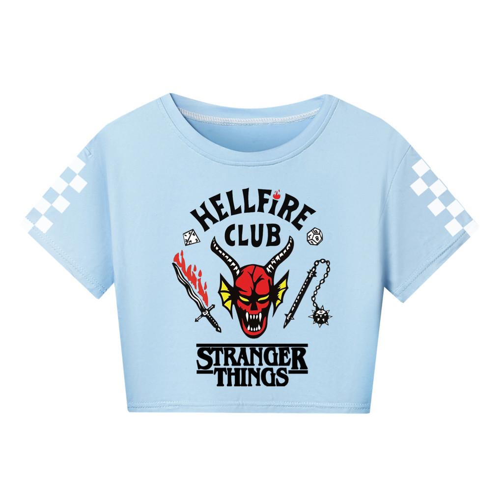 5253 Kids Girls Stranger Print Short Sleeves Short Styles Cotton T-Shirt