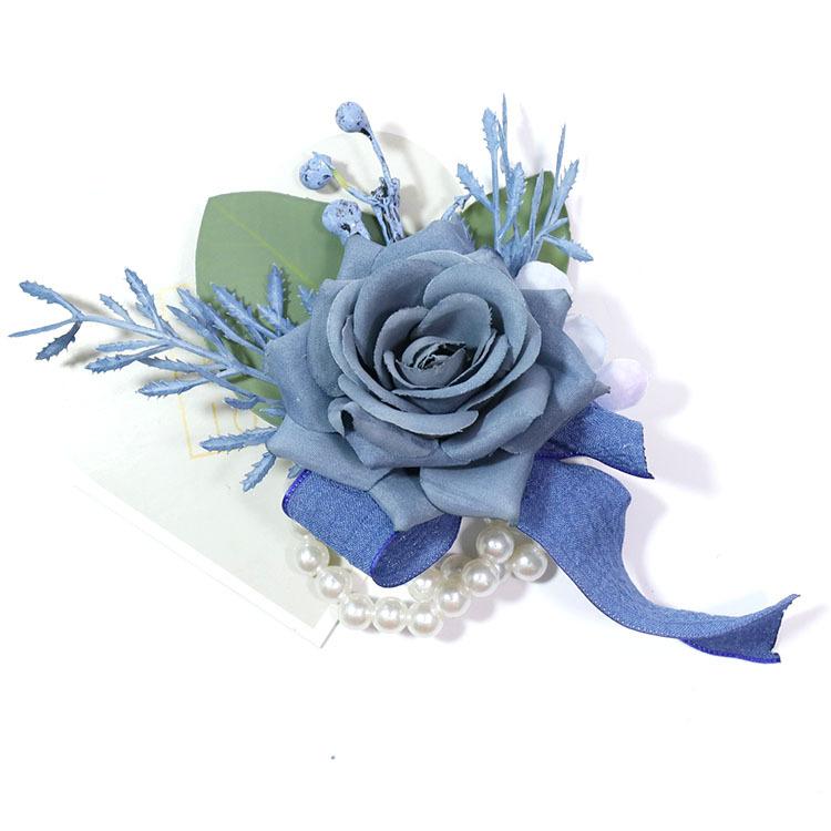 Stofblauw Bruiloft Polscorsage Boutonnière voor Bruid Bruidsmeisje Bruidegom Prom Feest Bloemenpolsbanden Homecoming Polsbandjes