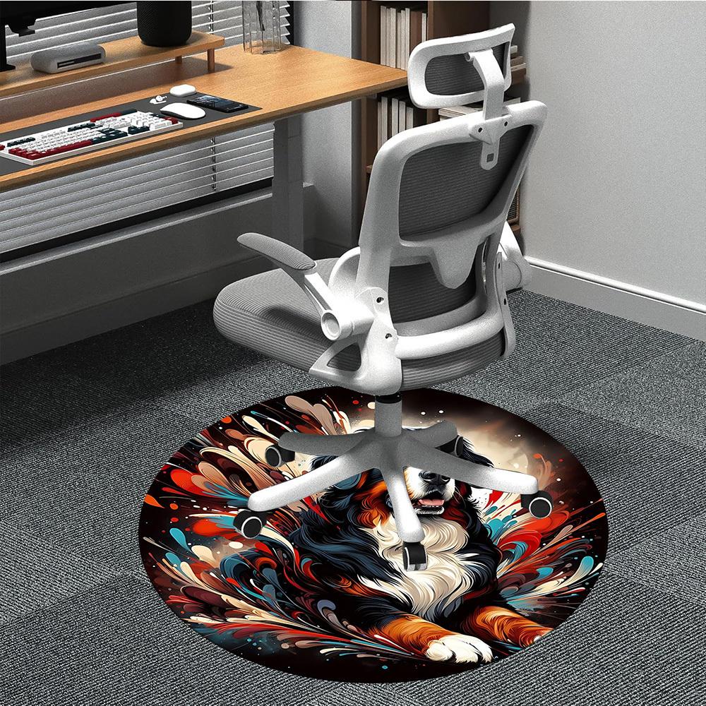 1PC Dogs Abstract Office Round Area Rug, Mat Suitable For Office, Under Office Chairs Bedroom Living Room Home Decor, Room Deco