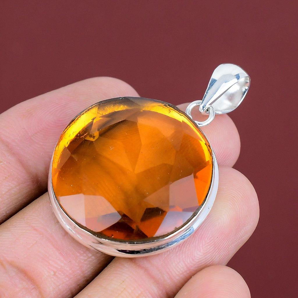 Faceted Citrine Pendant Genuine Gemstone Pendant 925 Sterling Silver Pendant Citrine Jewelry Handmade Pendant Gifts for Women Silver Jewelry