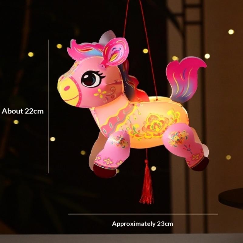 Cartoon Pony Pattern Lantern Handmade Diy Material Bag Spring Festival Lantern Glowing Handheld Lantern  Year Decorations