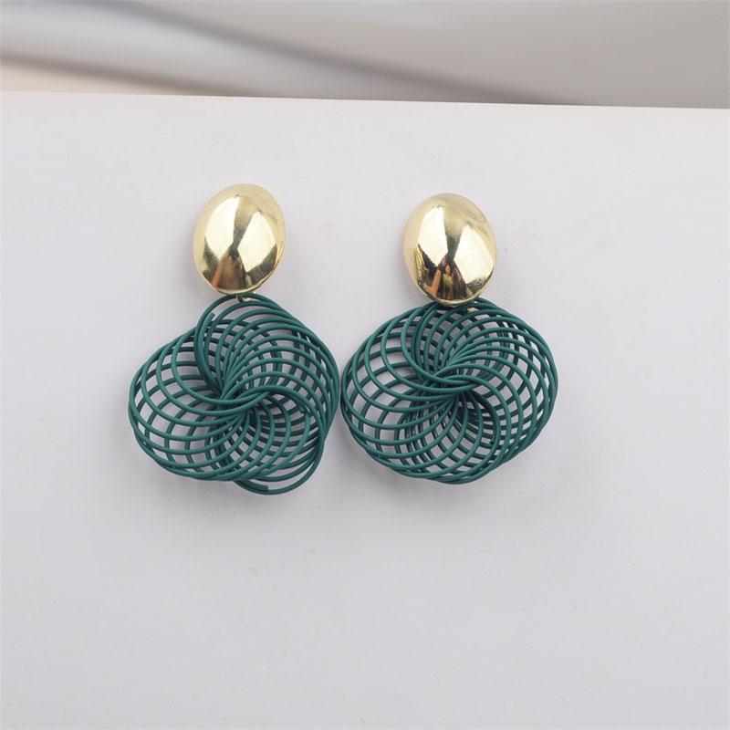 Bohemian Hollow Net Pendants Women's Dangle Earrings Purple Red Screw Spiral Hanging Earrings Metal Oval Top Drop Earrings