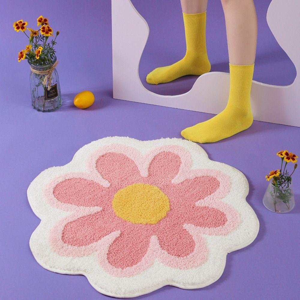 Round Floor Mat Anti-slip Rug Creative Flower Shaped Carpet  Bedside