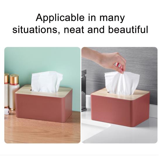 Tissue Box with Solid Wood Lid, Waterproof Design, Long Paper Opening Tissue Dispenser for Home Office