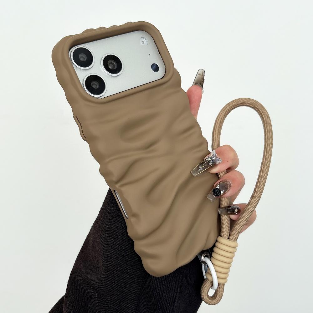 

Ankora Red Cream Wrinkle Pattern Lanyard Phone Case for iPhone 17 Pro Max 16 15 14 Pro Dopamine Solid Color Matte Cover Funda iPhone17
