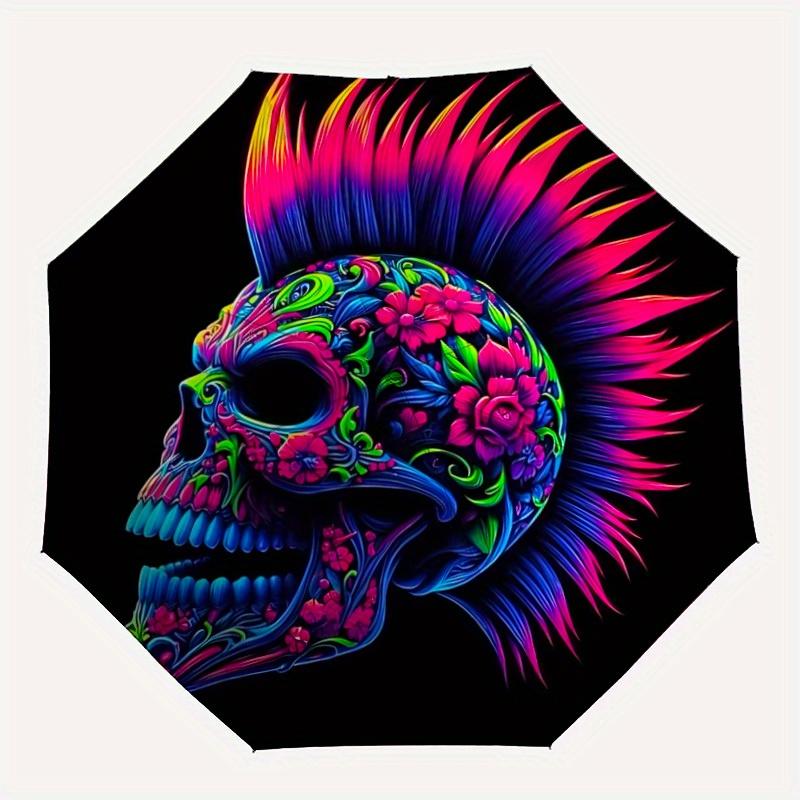 1pc Floral Skull Automatic Open/close Folding Umbrella, Compact Portable Travel Umbrella, Durable Construction yy250809102