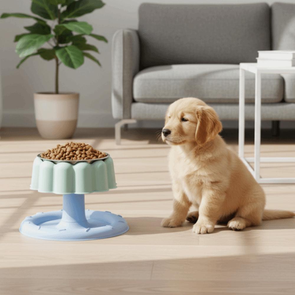Non-Slip Base Pet Stainless Steel Bowl Cake Shape Stable Detachable Pet Bowl Elevated Design Cartoon Neck Protection Bowl