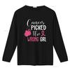 Womens Cancer Picked The Wrong Girl Breast Awareness Round Neck T Shirt Black vintage Washed Slightly fashion Casual