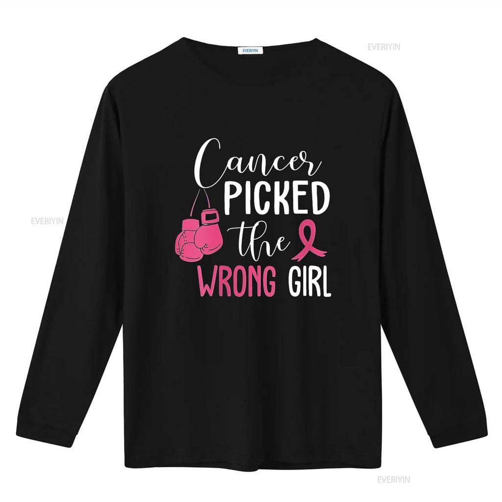 Womens Cancer Picked The Wrong Girl Breast Awareness Round Neck T Shirt Black vintage Washed Slightly fashion Casual