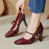 Rote Mary-Jane-Schuhe mit hohen Absätzen, dicker Absatz, sexy Patchwork, eckige Spitze, Single Shoes