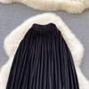 2025 Korean Style High Waist Pleated Velvet Skirt Versatile Hip Covering Thin Medium And Long A-Line Skirt