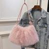 Luxury Furry Shoulder Bag Solid Color Soft Tote Bag Large Capacity Fluffy Clutch Bag