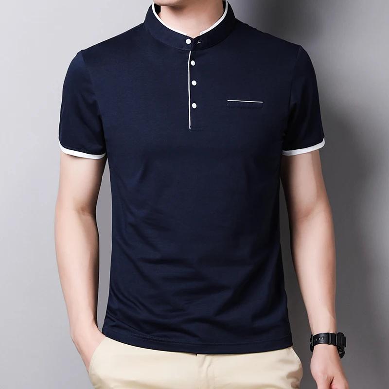 Men's Casual and Fashionable Solid Color Short Sleeved Stand Up Collar T-shirt Summer Versatile and Comfortable Top