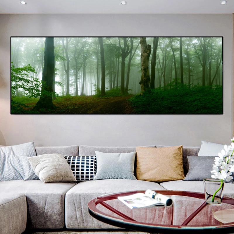 

Пейзаж Темный туманный лес Зеленое дерево Пейзаж Холст Картина Постеры с природой и принты Настенные художественные фотографии Домашний декор Без рамки 60cm×170cm NoFrame
