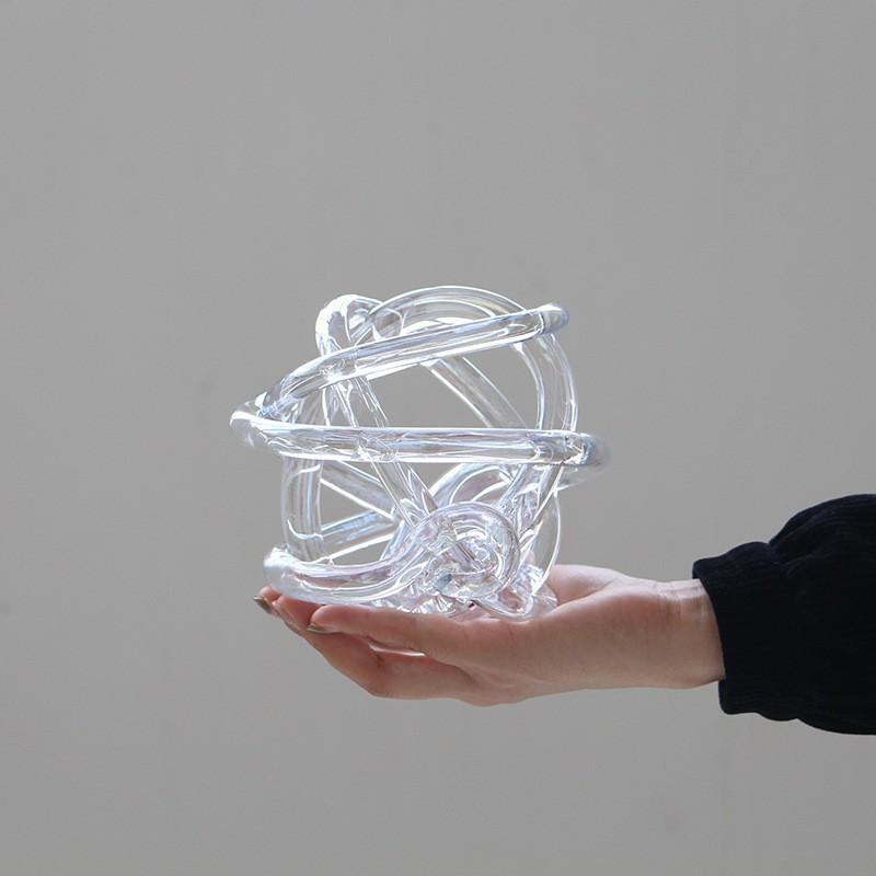 Unregelmäßiges Hanfseil Abstrakte Handwerks-Ornamente Transparente Glas-Knoten-Statue Raum-Ästhetik Dekor Kunstwerk Skulptur