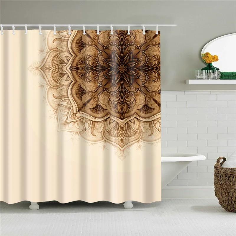 Holzhaus-Tür im Vintage-Stil Mandala Geometrisch Duschvorhang Badezimmervorhang Wasserdicht Polyester mit Haken