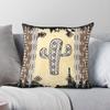 Western Cactus Brown Tan Square Pillowcase Polyester Linen Velvet Pattern Decorative Throw Pillow Sofa Seater Cushion Cover