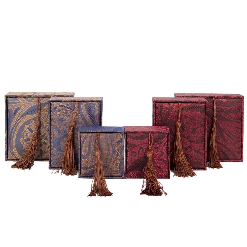 

Linen Tassel Jewelry Box Chinese Style Ring Gift Box Vintage Bracelet Storage Box Pendant 10*10*3.5cm-Style B