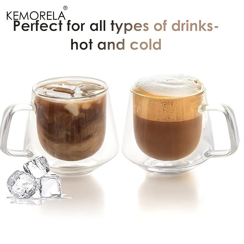 KEMORELA 4pcs Double Wall Glass Coffee Cup With Handle Insulated Transparent Coffee Cup Double wall Drinkware Tea Milk Latte