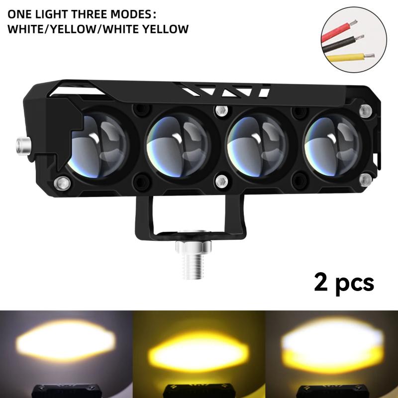 1/2pcs Motorcycle LED Spotlight 4x4 Strip lights 4 Lens Working Light Bar Yellow White High Low Beam Lights Fog Lamp Spotlight